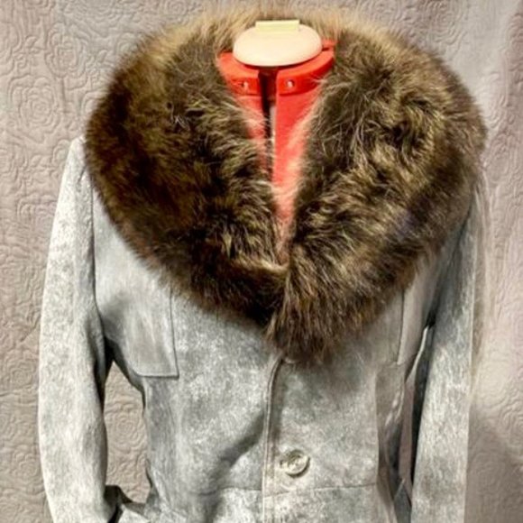 Vintage 70s Grey Suede Fur Sears Trench Coat - Picture 2 of 4